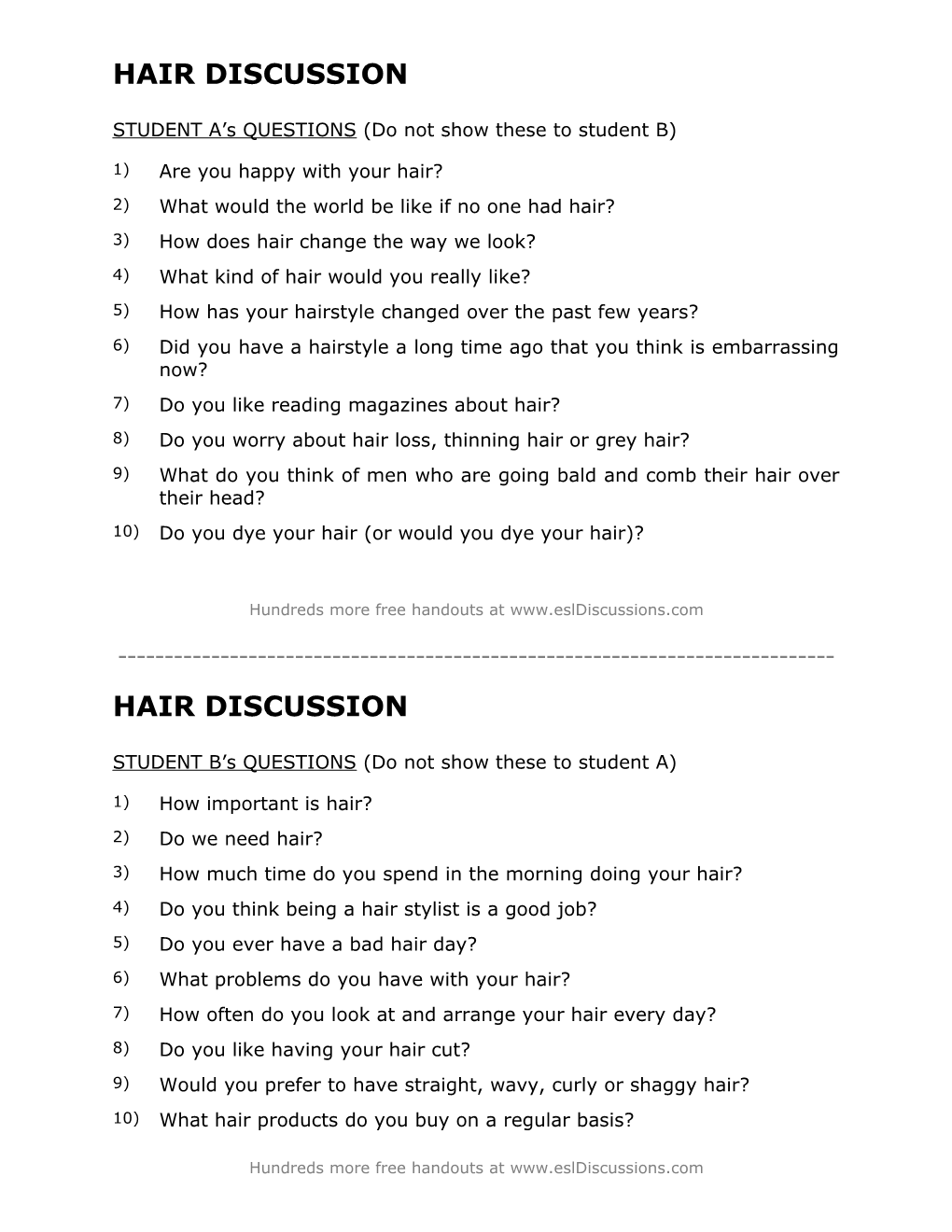 ESL Conversation Lesson on Hair