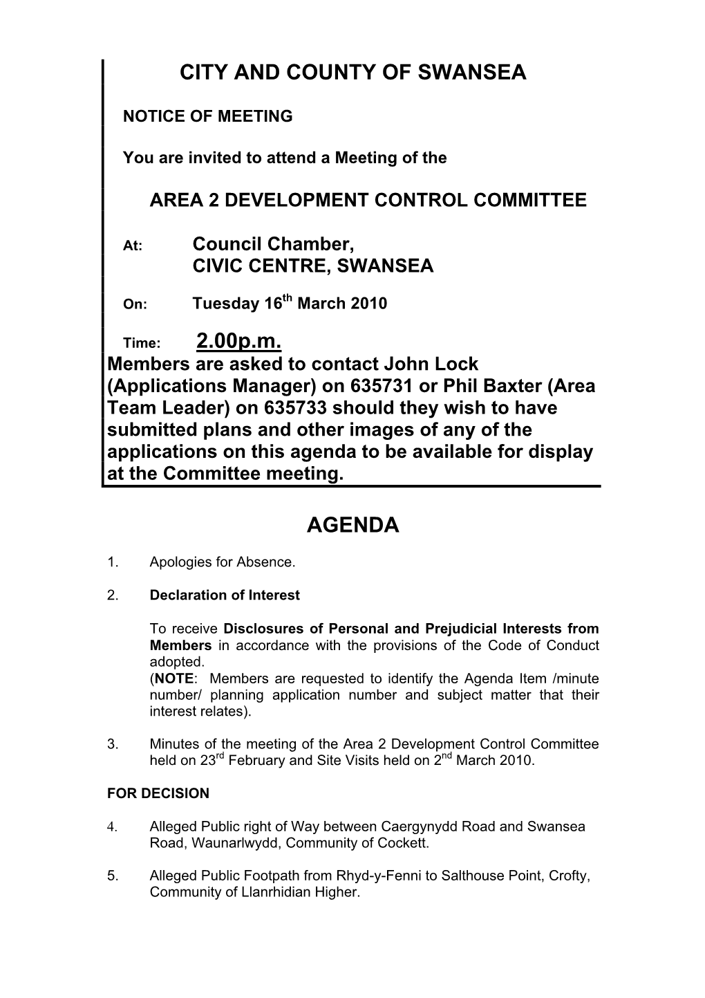 CITY and COUNTY of SWANSEA 2.00P.M. AGENDA