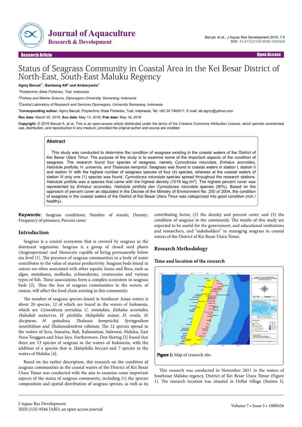 Status of Seagrass Community in Coastal Area in the Kei Besar