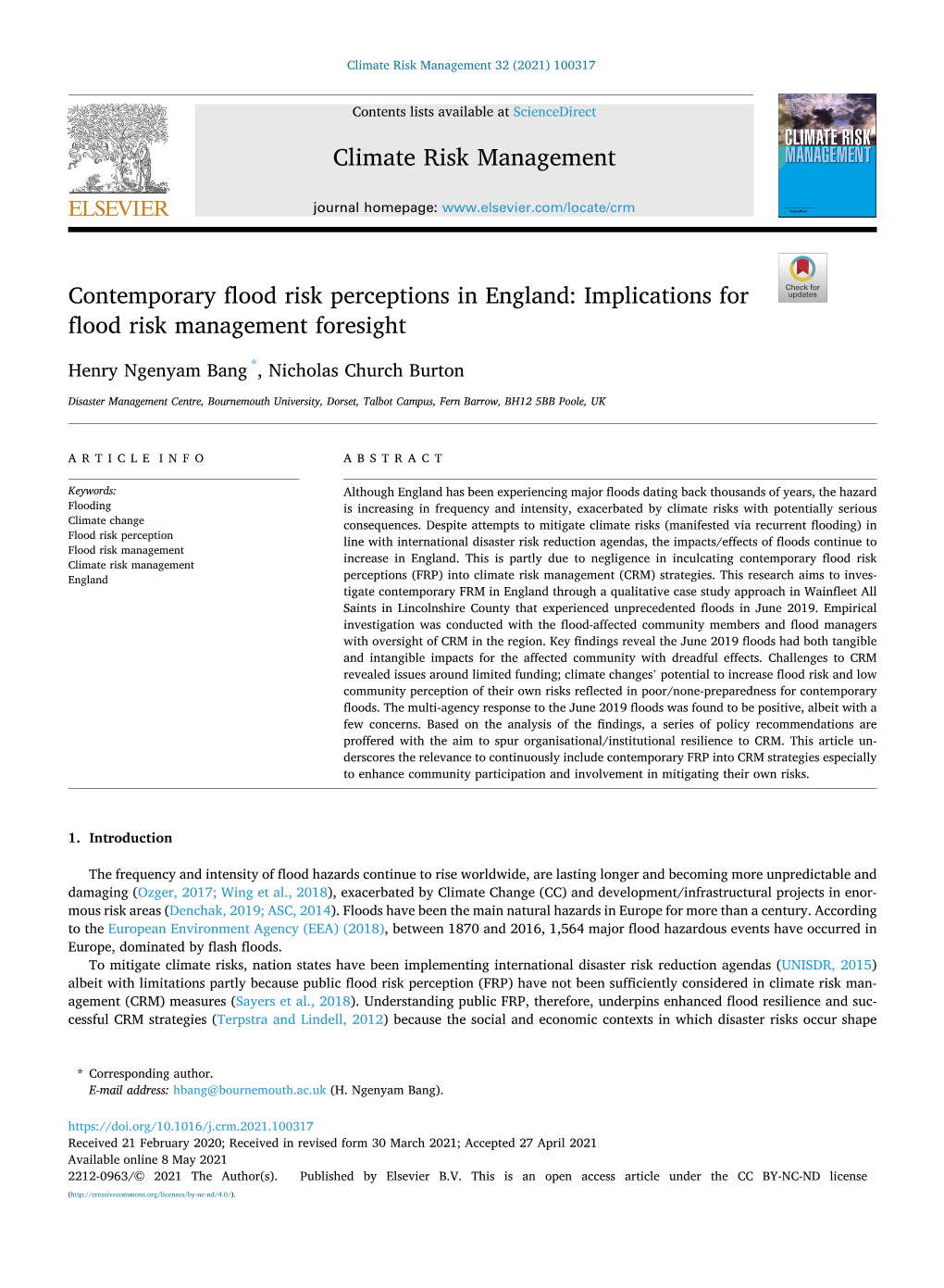 Implications for Flood Risk Management Foresight