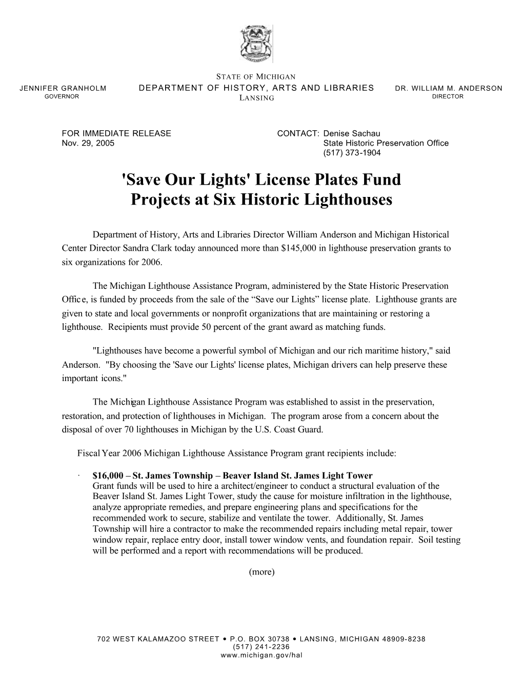 'Save Our Lights' License Plates Fund Projects at Six Historic Lighthouses