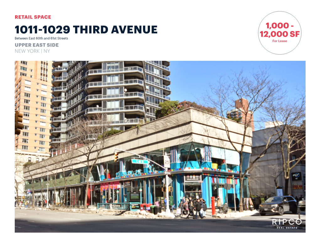 1011-1029 THIRD AVENUE 1,000 - Between East 60Th and 61St Streets 12,000 SF for Lease UPPER EAST SIDE NEW YORK | NY SPACE DETAILS