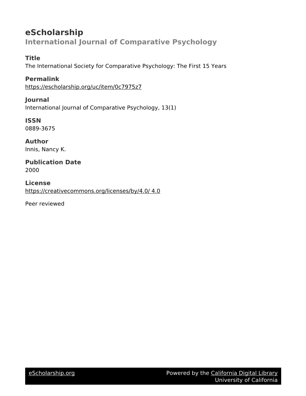 The International Society for Comparative Psychology: the First 15 Years