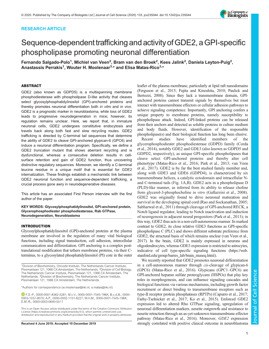 Sequence-Dependent Trafficking and Activity of GDE2, a GPI-Specific