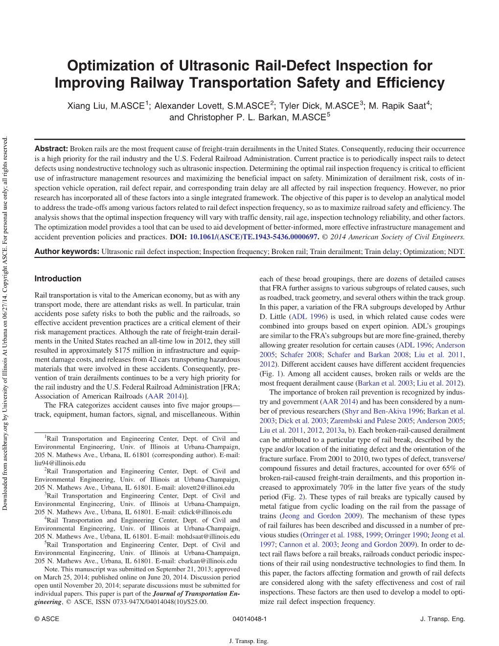 Optimization of Ultrasonic Rail-Defect Inspection for Improving Railway Transportation Safety and Efficiency