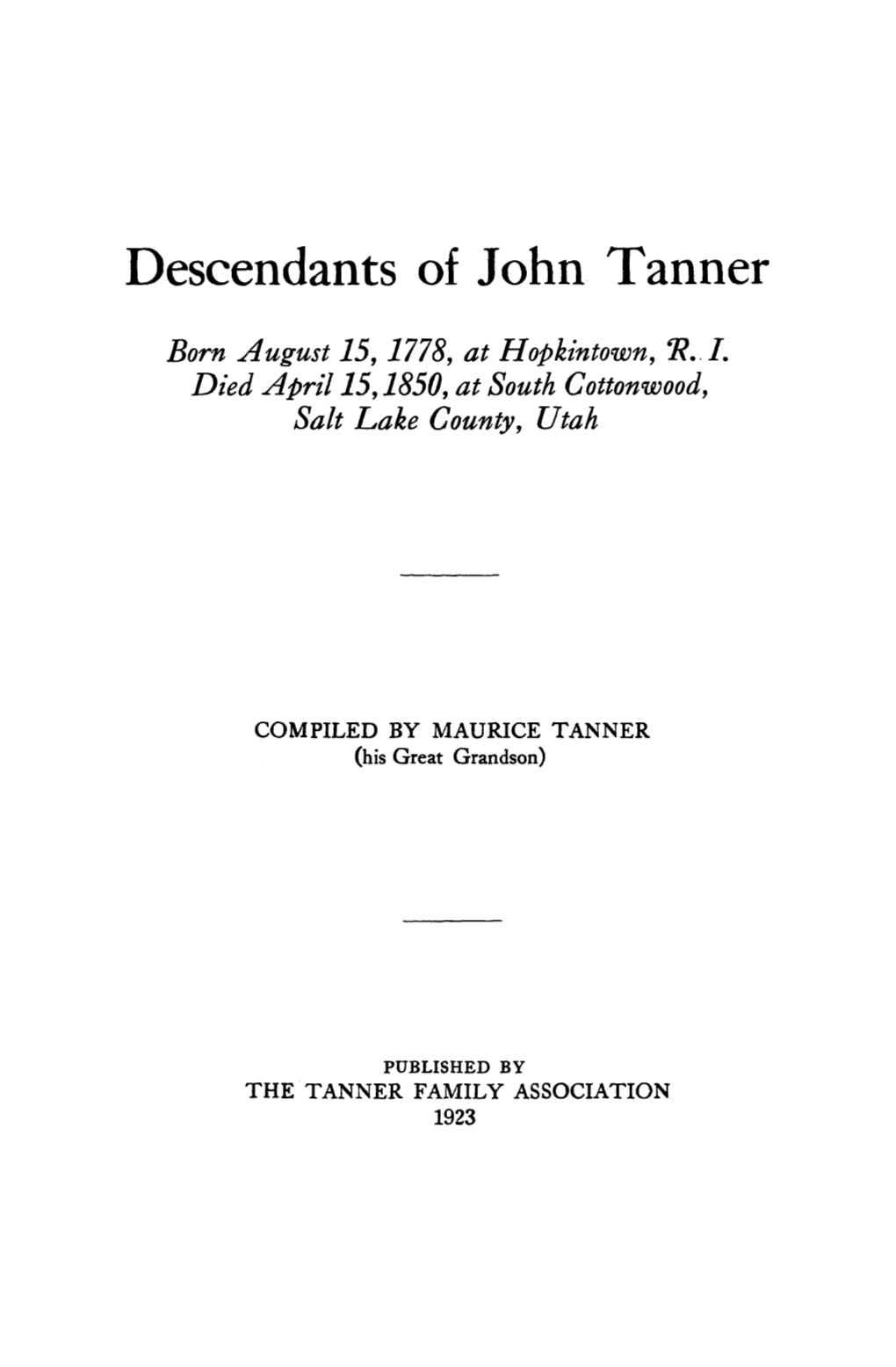 Descendants of John Tanner