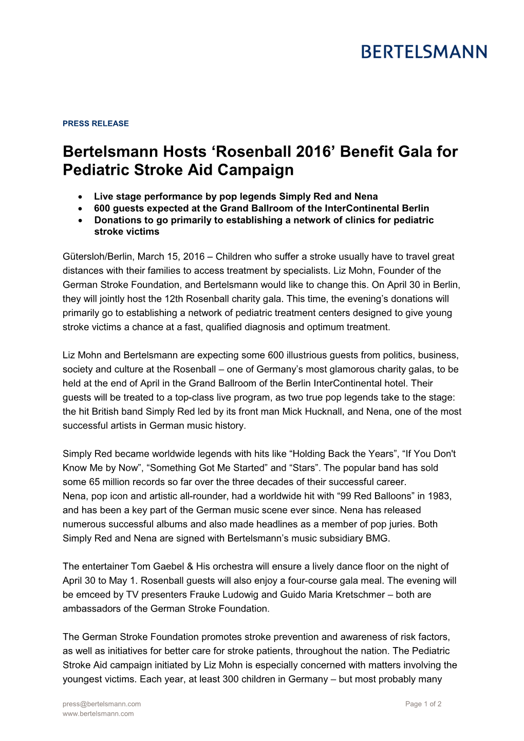 'Rosenball 2016' Benefit Gala for Pediatric Stroke Aid Campaign