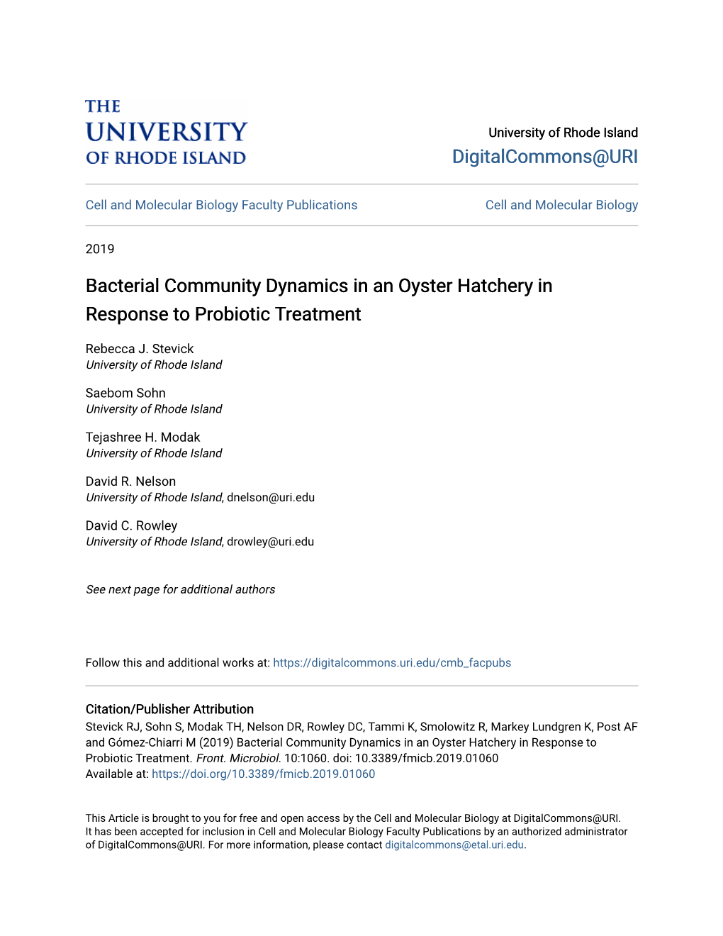 Bacterial Community Dynamics in an Oyster Hatchery in Response to Probiotic Treatment