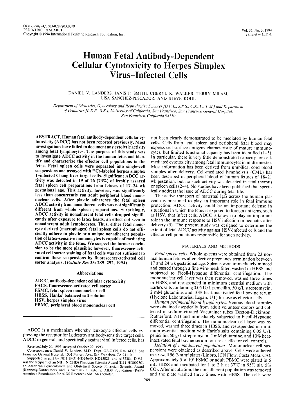 Human Fetal Antibody-Dependent Cellular Cytotoxicity to Herpes Simplex Virus-Infected Cells