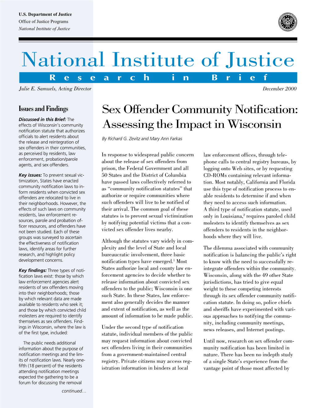 Sex Offender Community Notification: Assessing the Impact in Wisconsin