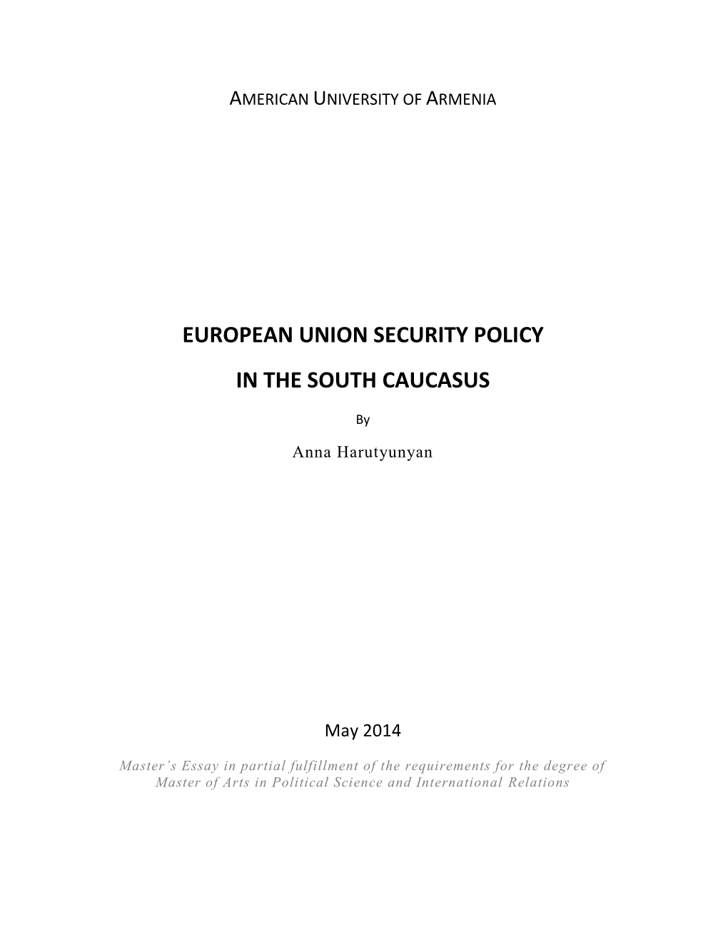 European Union Security Policy in the South Caucasus