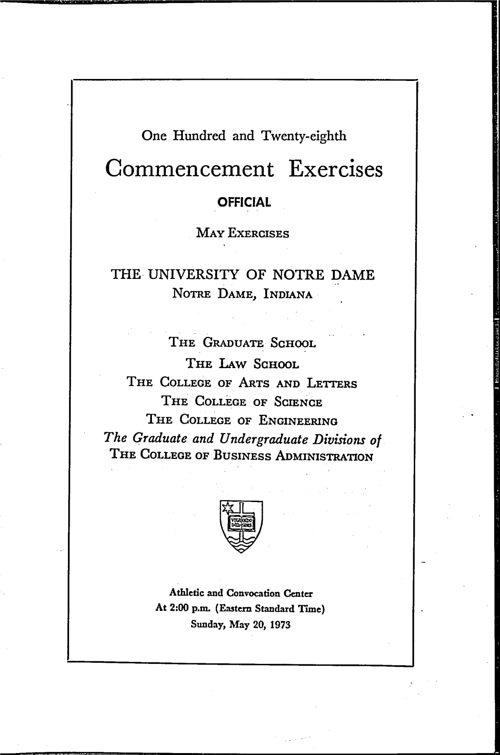 1973-05-20 University of Notre Dame Commencement Program
