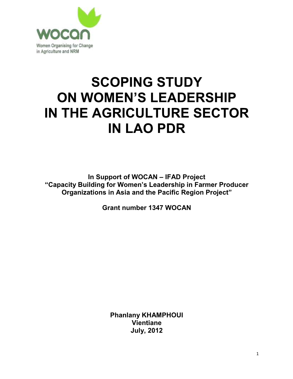 Scoping Study on Women's Leadership in the Agriculture Sector in Lao