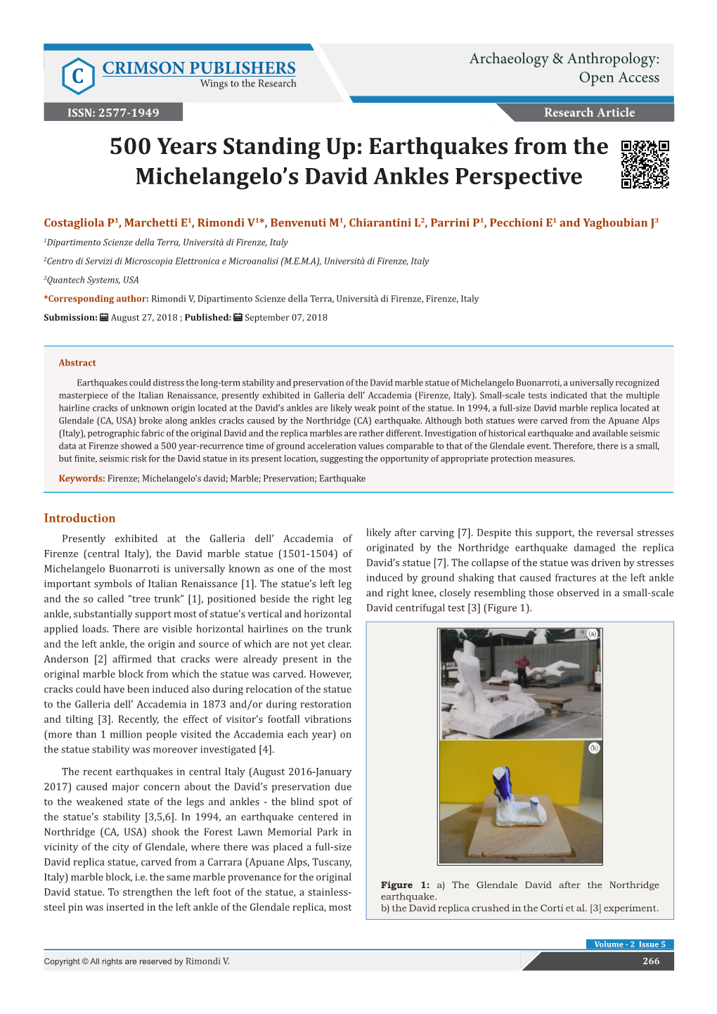 Earthquakes from the Michelangelo's David Ankles Perspective