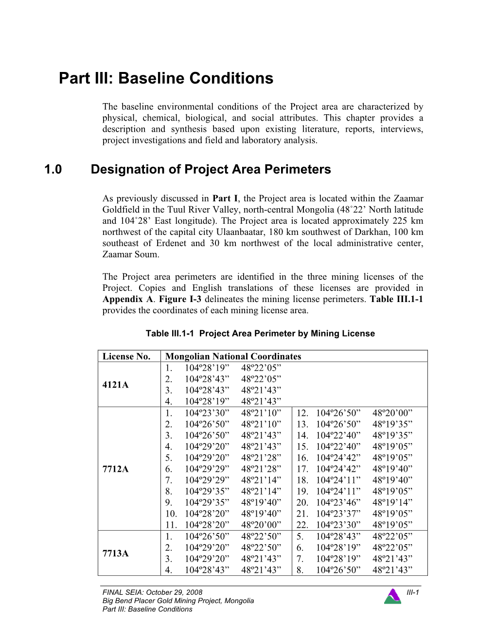 Part III: Baseline Conditions