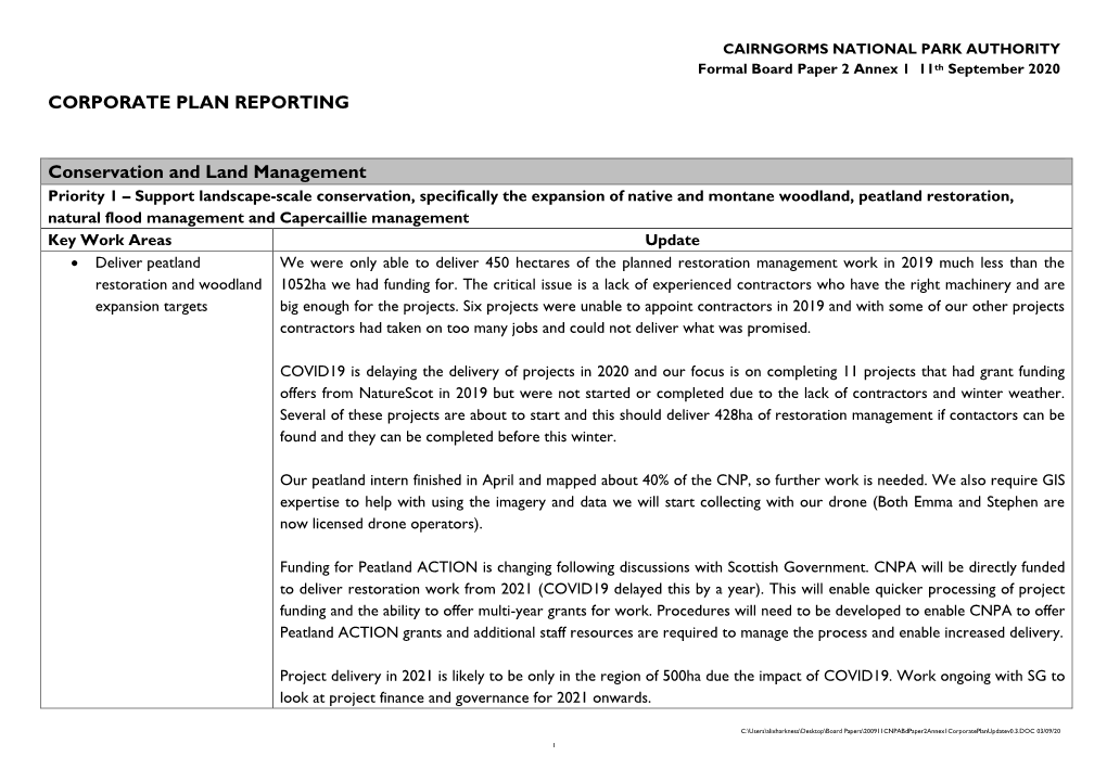 CORPORATE PLAN REPORTING Conservation and Land