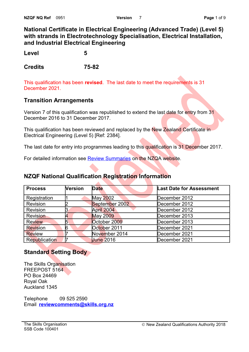 0951 National Certificate in Electrical Engineering (Advanced Trade) (Level 5) with Strands