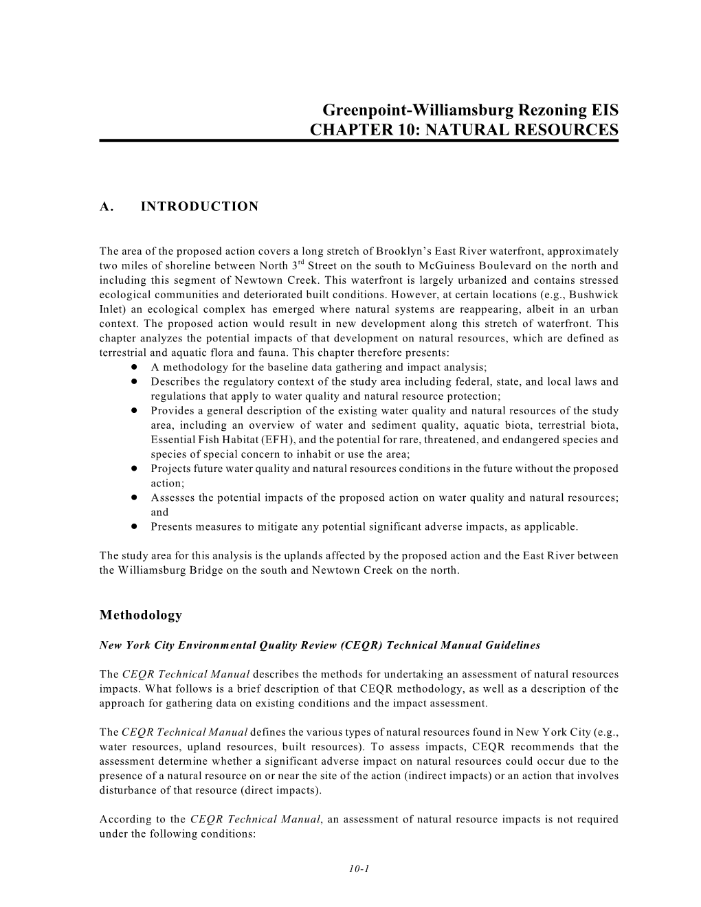 Greenpoint-Williamsburg Rezoning EIS CHAPTER 10: NATURAL RESOURCES