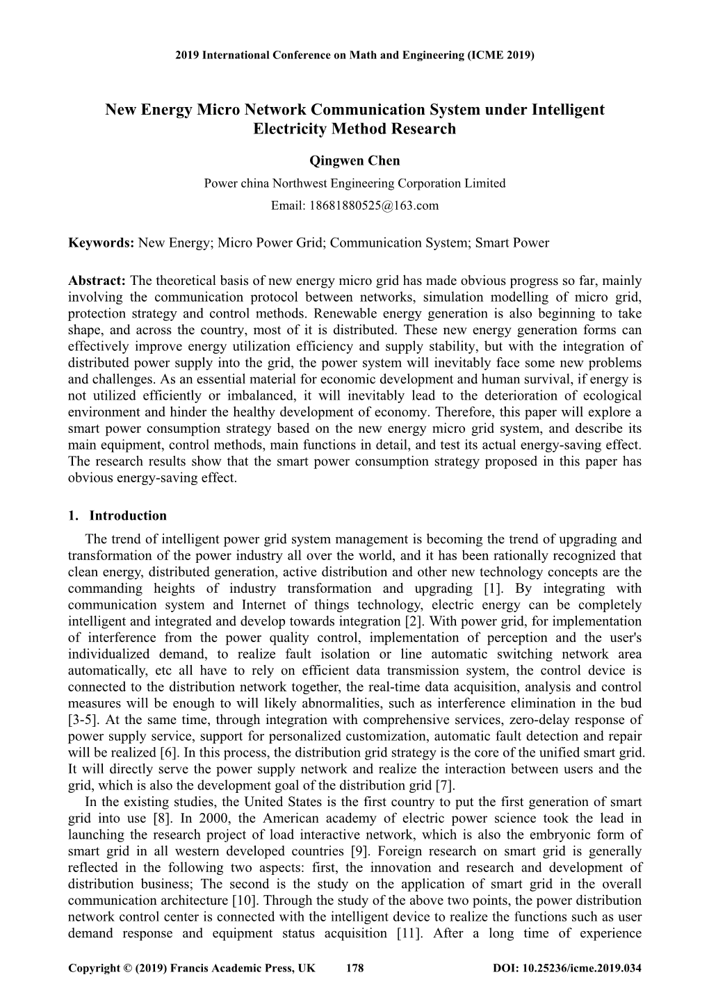 New Energy Micro Network Communication System Under Intelligent Electricity Method Research