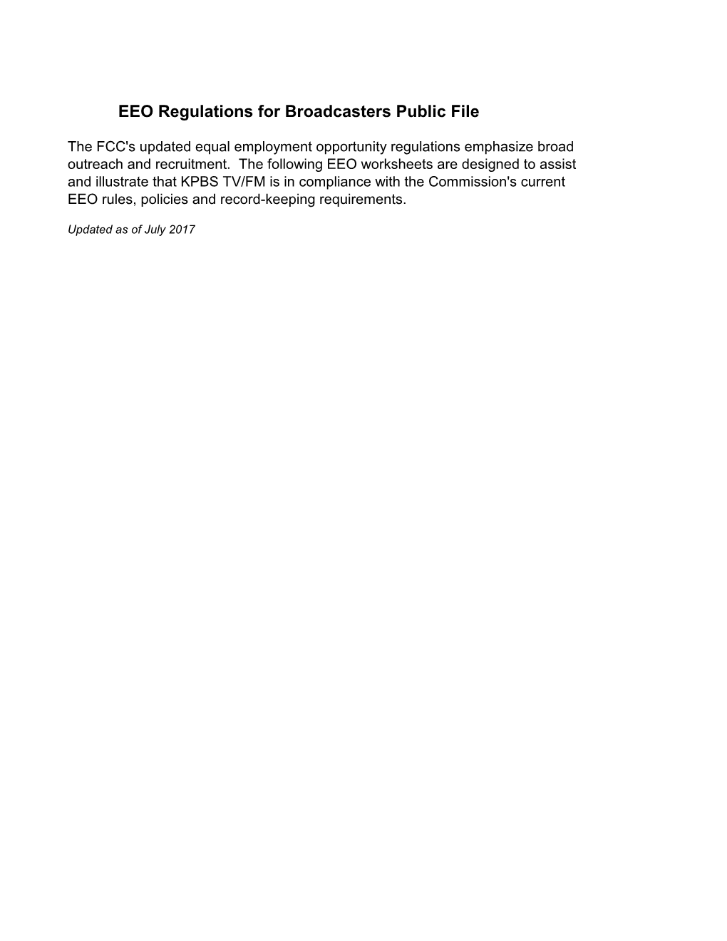 EEO Regulations for Broadcasters Public File