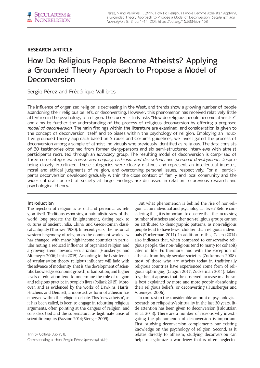 How Do Religious People Become Atheists? Applying a Grounded Theory Approach to Propose a Model of Deconversion