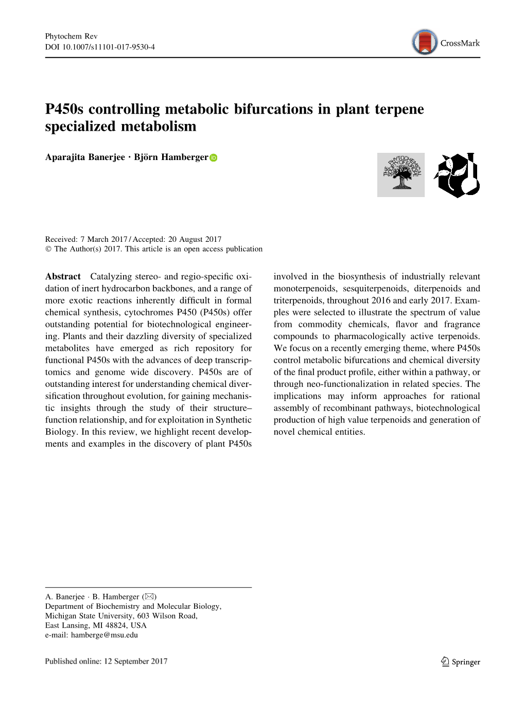 P450s Controlling Metabolic Bifurcations in Plant Terpene Specialized Metabolism