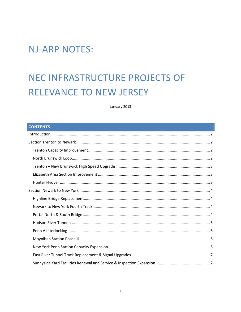 Nec Infrastructure Projects of Relevance to New Jersey