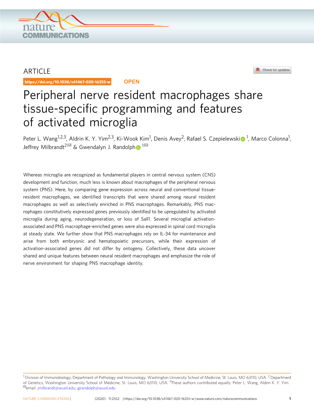 Peripheral Nerve Resident Macrophages Share Tissue-Specific