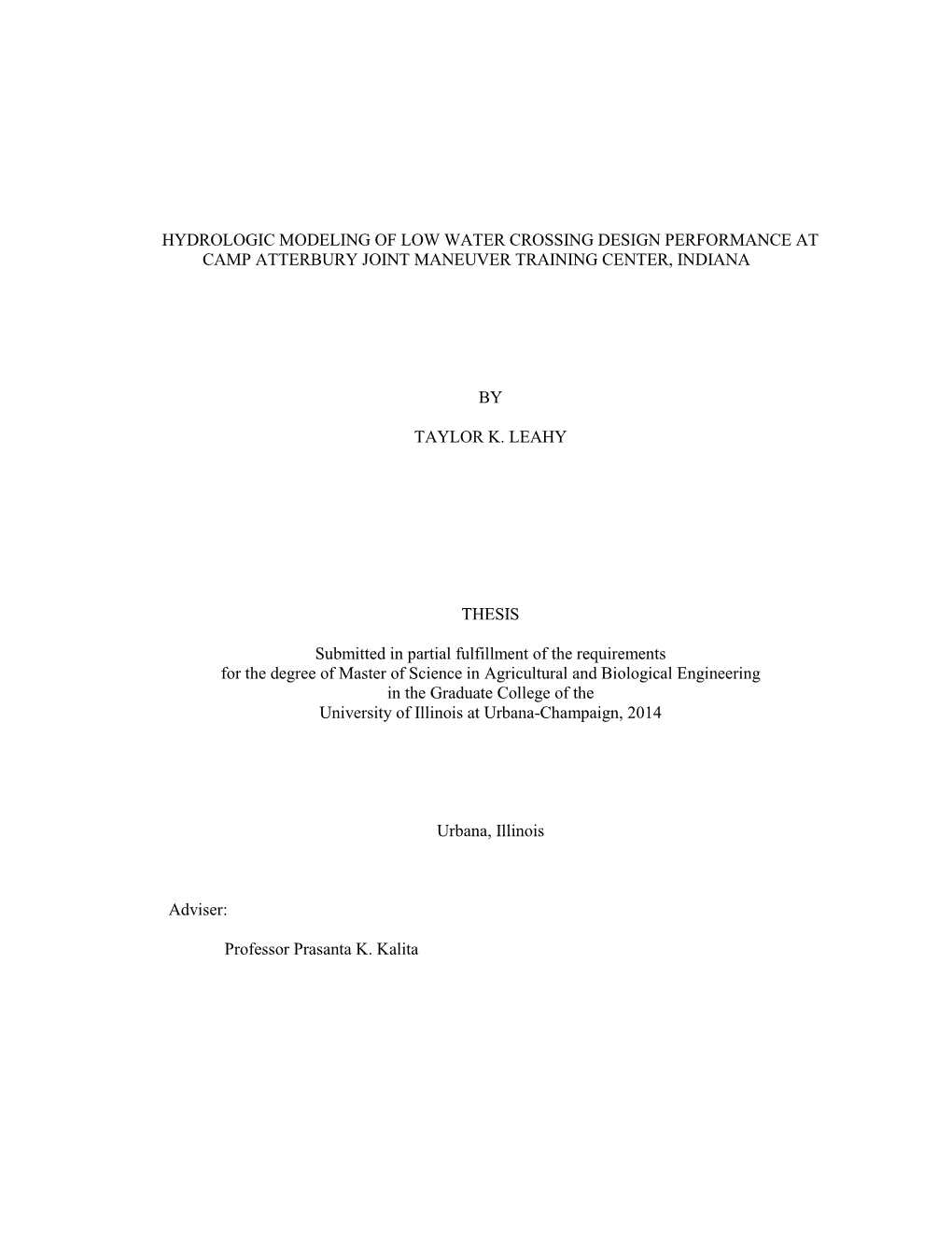 Hydrologic Modeling of Low Water Crossing Design Performance at Camp Atterbury Joint Maneuver Training Center, Indiana