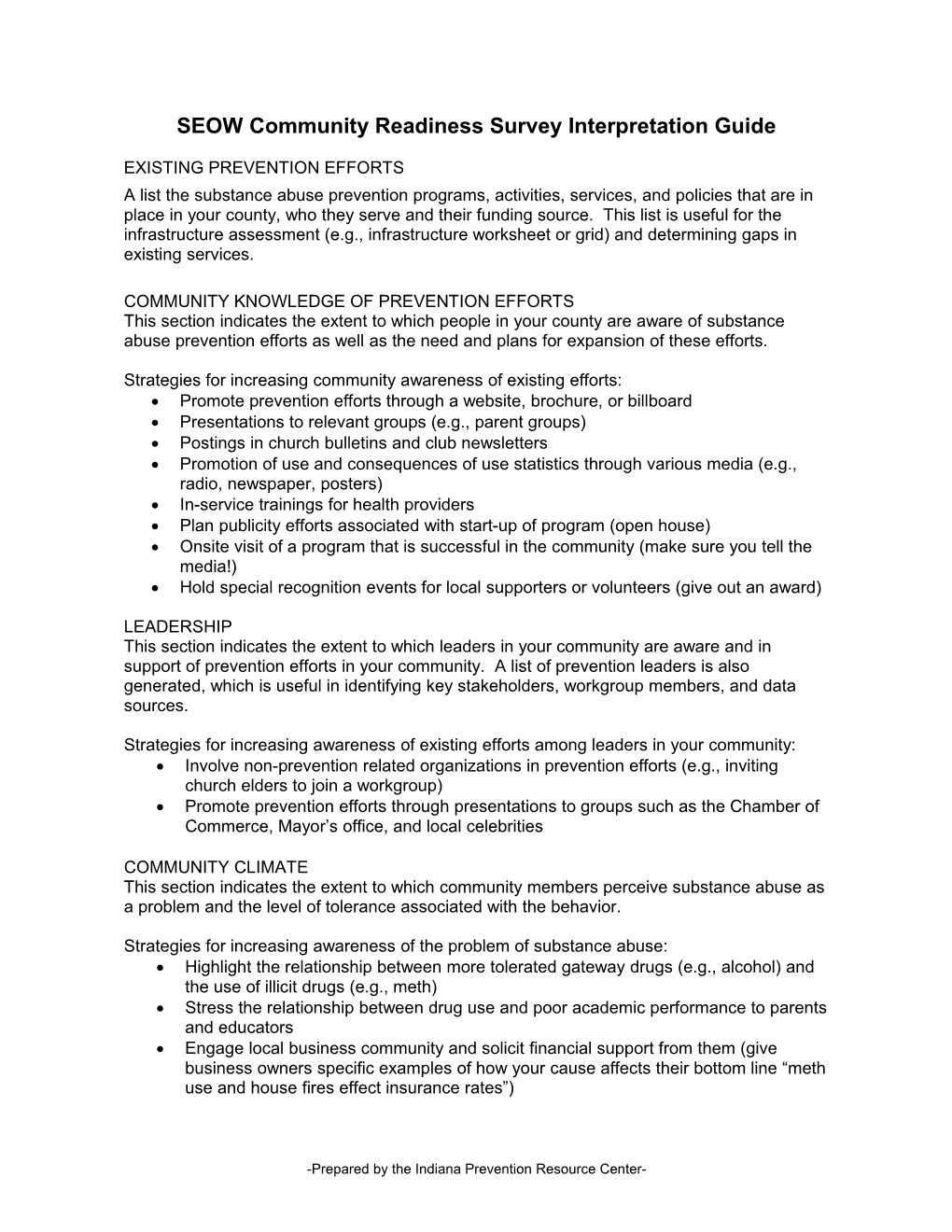 SEOW Community Readiness Survey Interpretation Guide