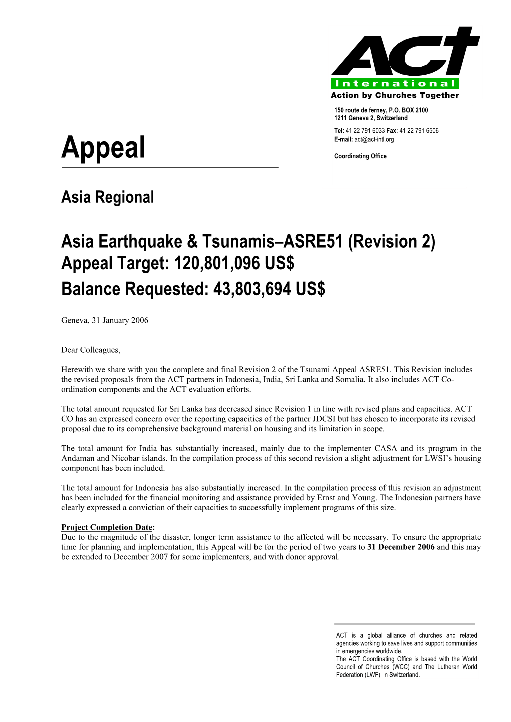 Appeal Asia Regional Asia Earthquake