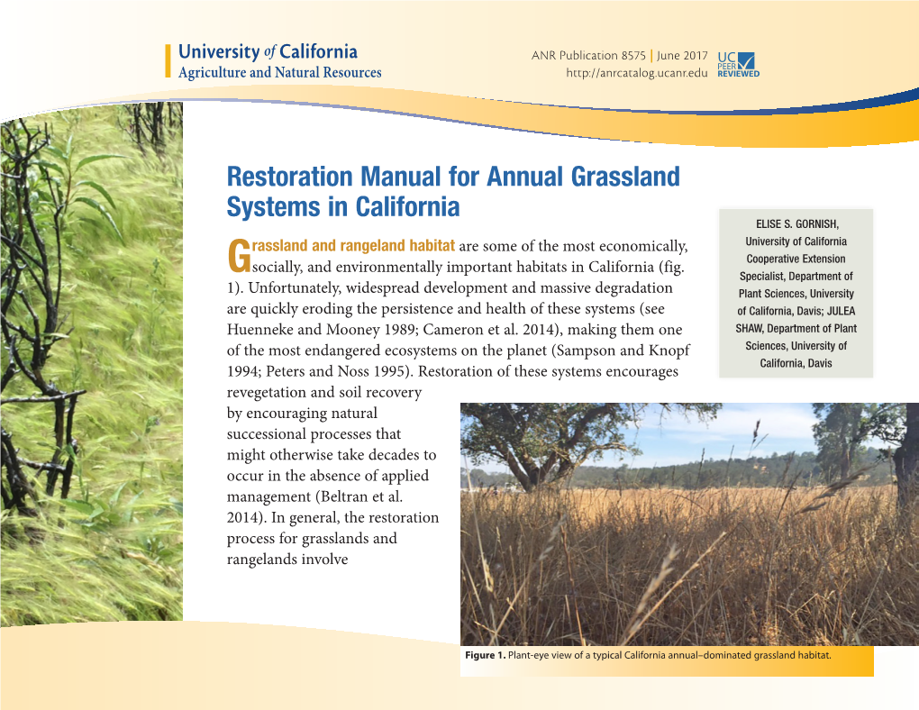 Restoration Manual for Annual Grassland Systems in California ELISE S