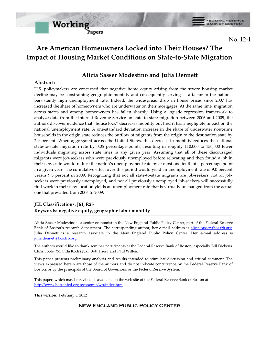 The Impact of Housing Market Conditions on State-To-State Migration