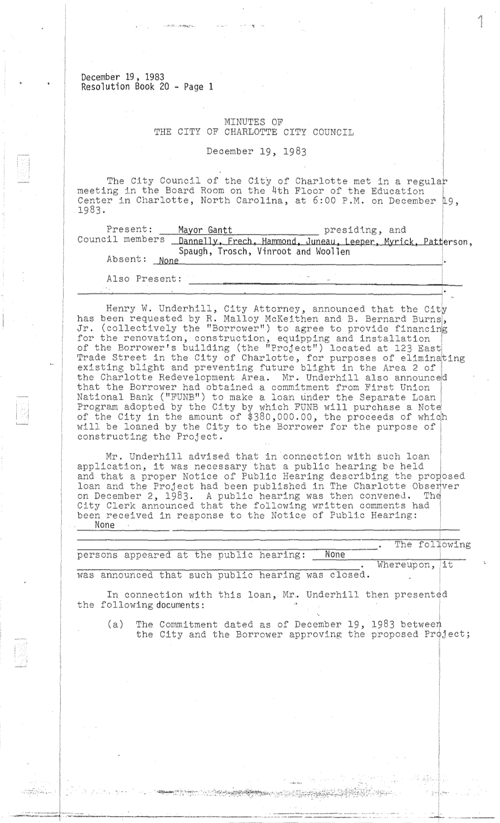 December 19, 1983 Resolution Book 20 - Page 1