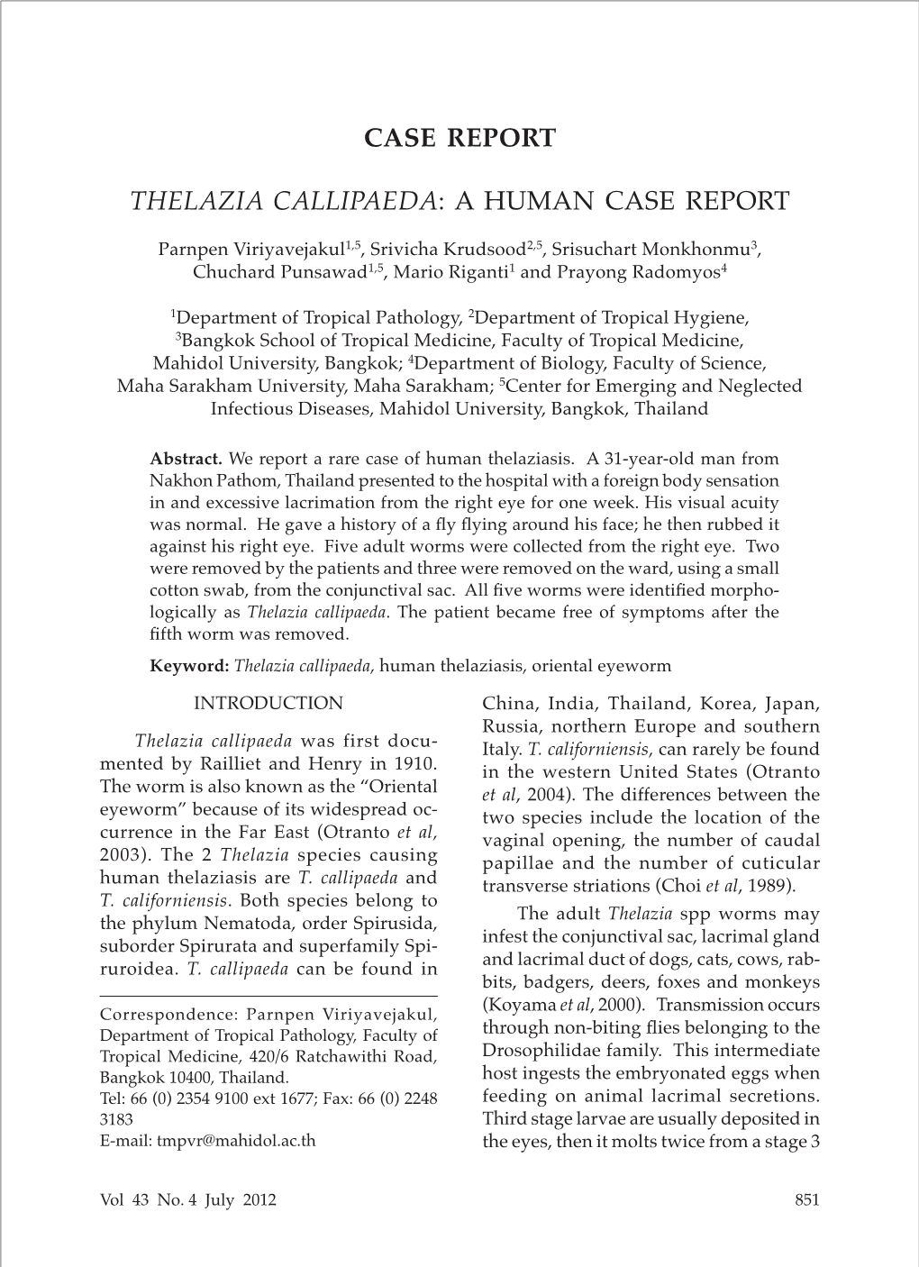 Case Report Thelazia Callipaeda