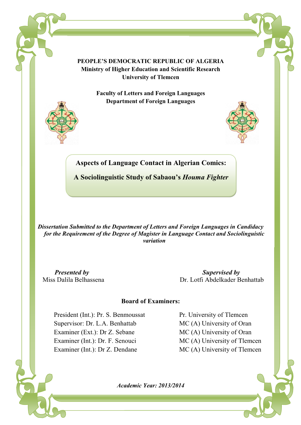 Aspects of Language Contact in Algerian Comics: a Sociolinguistic