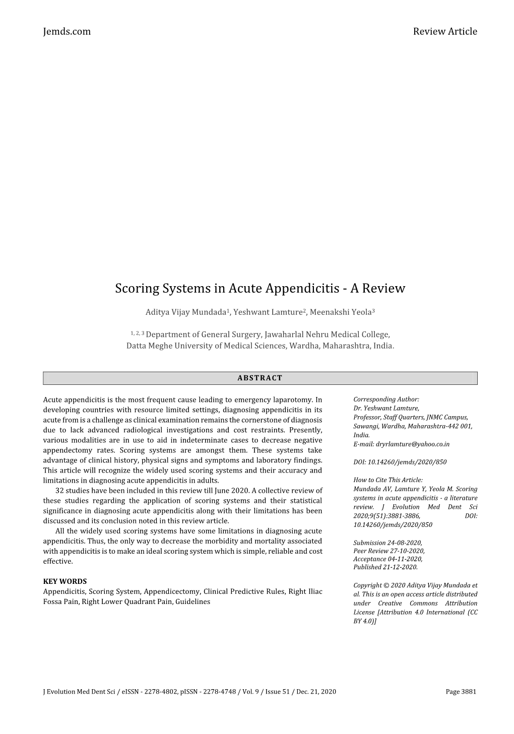 Scoring Systems in Acute Appendicitis - a Review