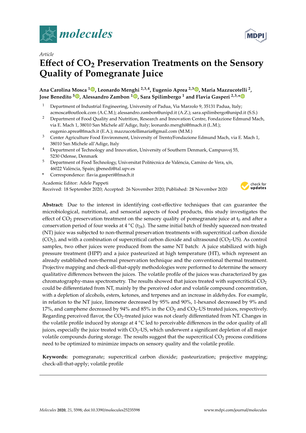 Effect of CO2 Preservation Treatments on the Sensory Quality Of