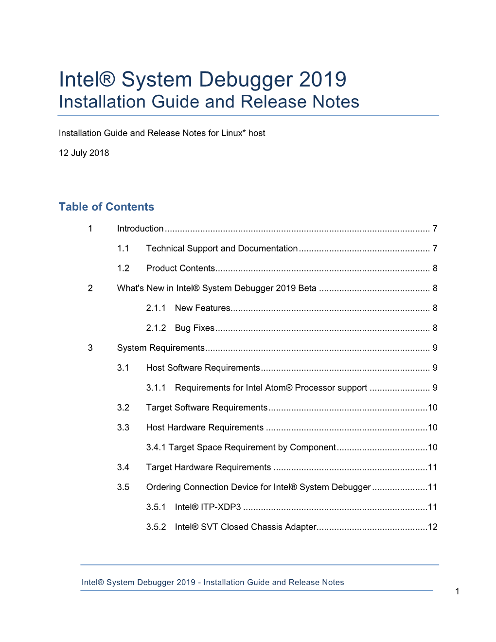 Intel® System Debugger 2019 Installation Guide and Release Notes