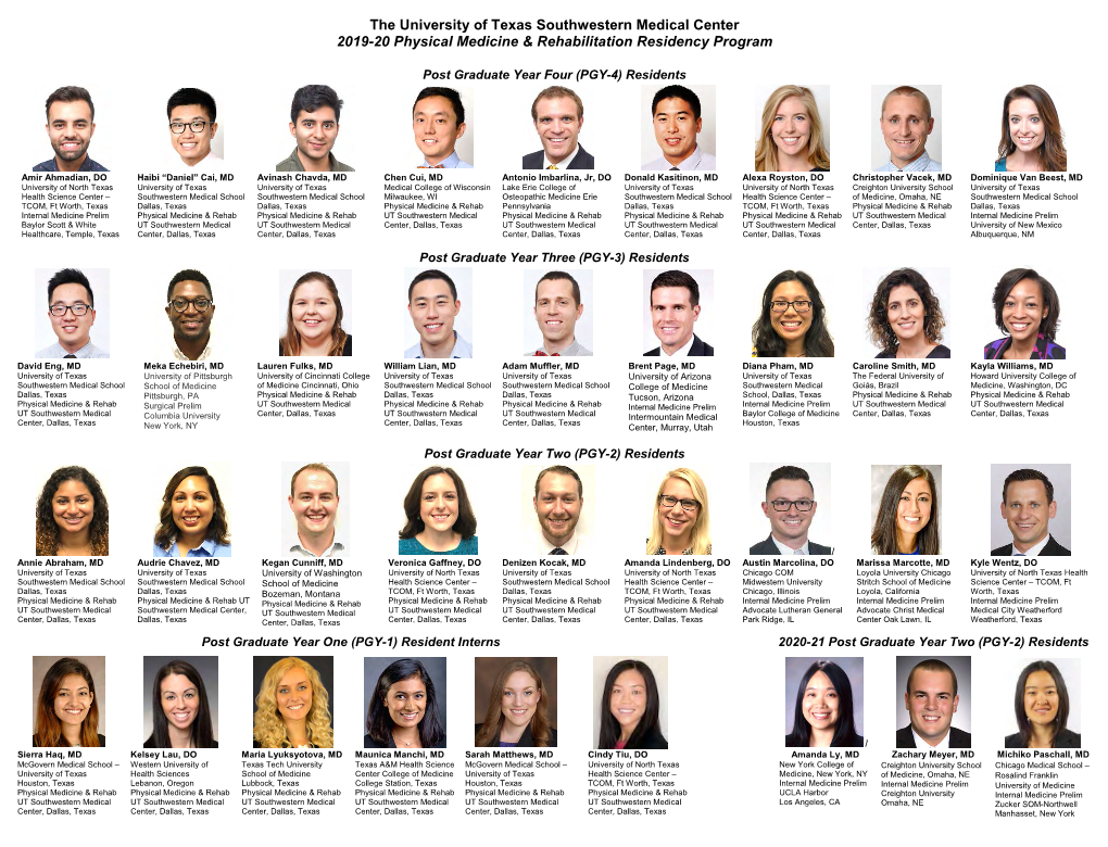 The University of Texas Southwestern Medical Center 2019-20 Physical Medicine & Rehabilitation Residency Program