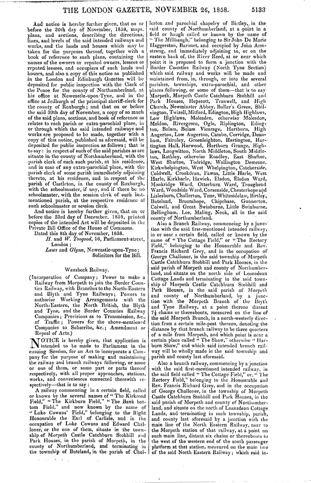 The London Gazette, November 26, 1858. 5133