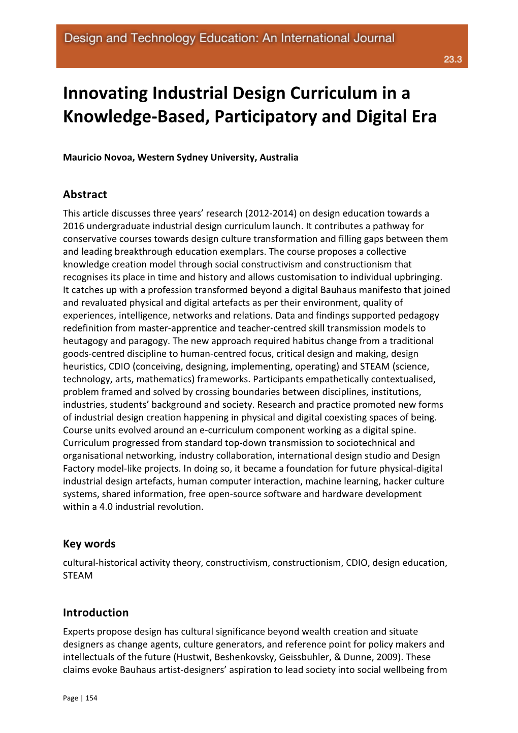 Innovating Industrial Design Curriculum in a Knowledge-Based, Participatory and Digital Era