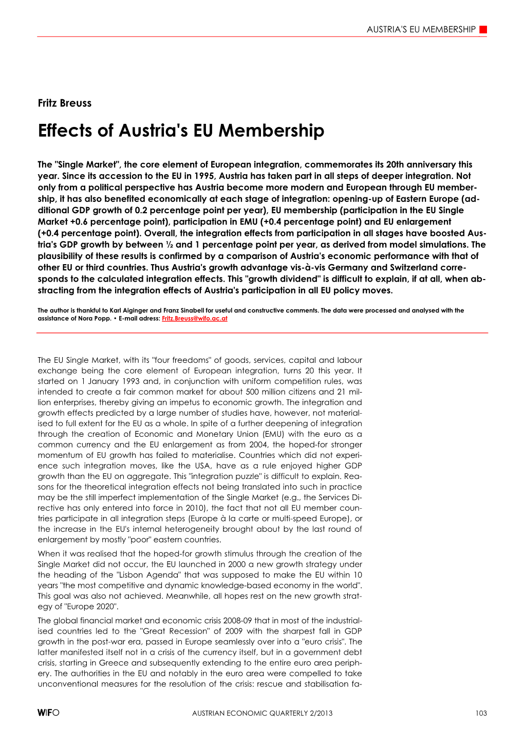 Effects of Austria's EU Membership