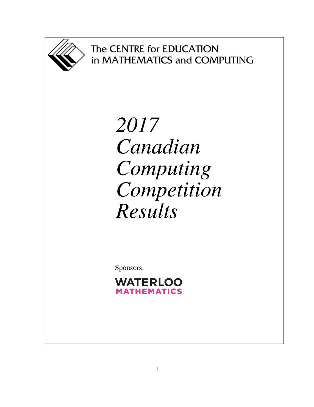 2017 Canadian Computing Competition Results