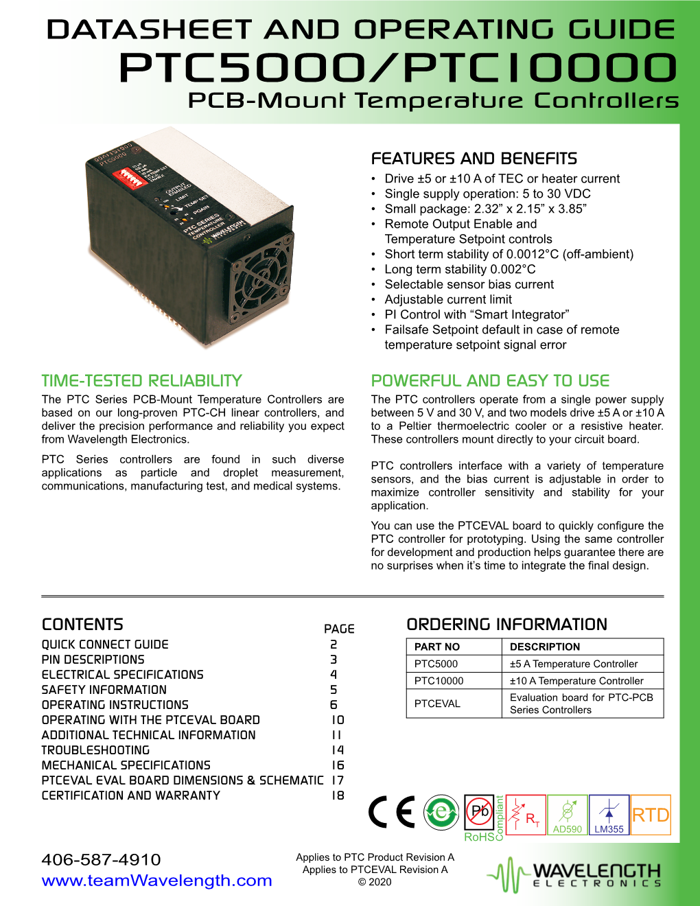 PTC PCB Series Temperature Controller Datasheet