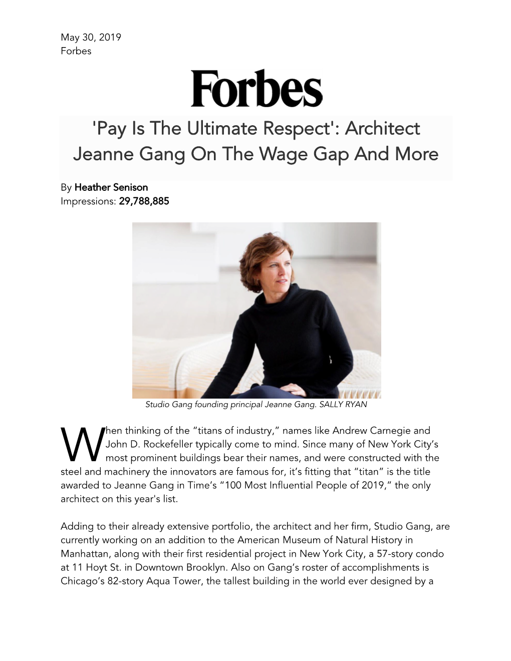 Architect Jeanne Gang on the Wage Gap and More