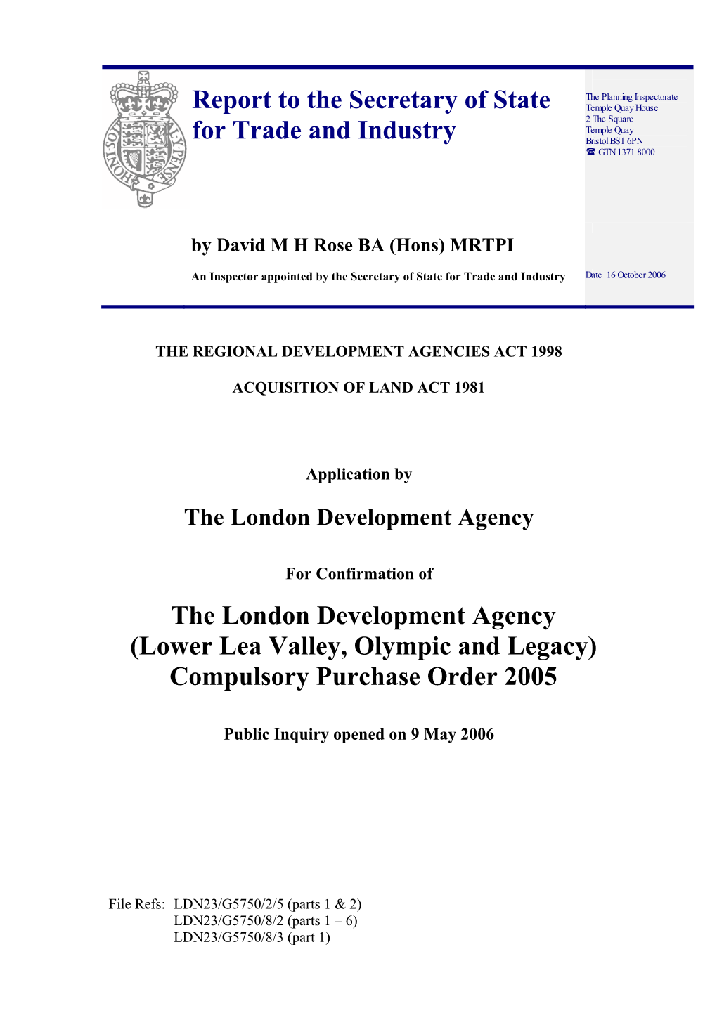 (Lower Lea Valley, Olympic and Legacy) Compulsory Purchase Order 2005