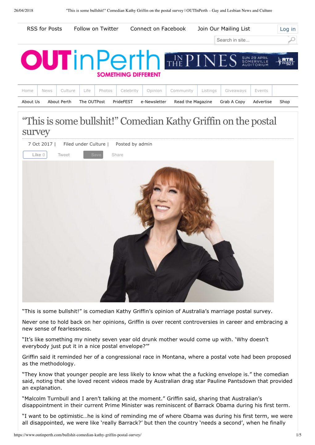 “This Is Some Bullshit!” Comedian Kathy Griffin on the Postal Survey