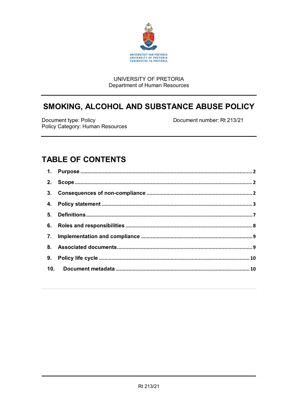 Smoking, Alcohol and Substance Abuse Policy