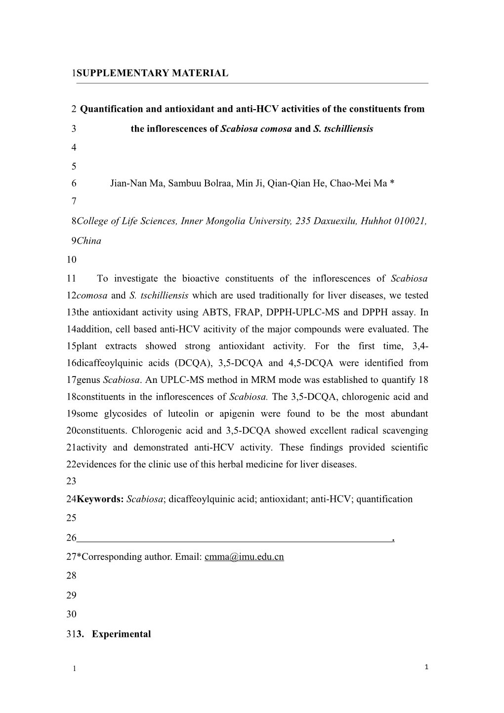 Comparison of Antioxidant Capacity and Quantitative Analysis Of